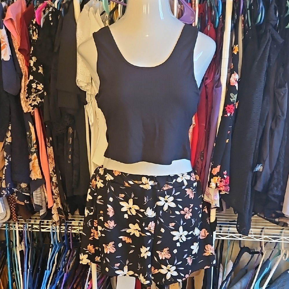 Black Tank Top and Floral Shorts Set